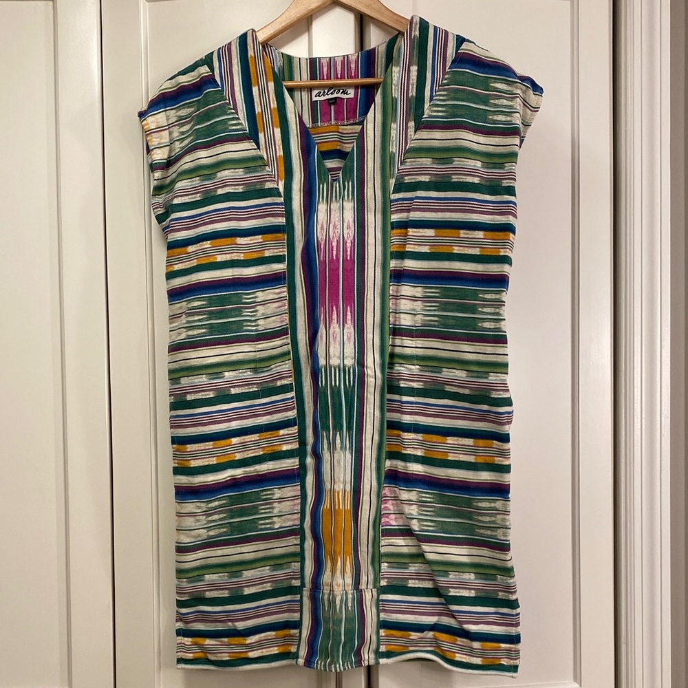 Artisan Striped Mini Dress in Green and Multicolor